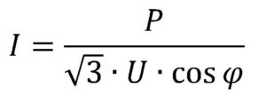 Формула для расчета тока в трехфазной нагрузки в сети напряжением 380 В