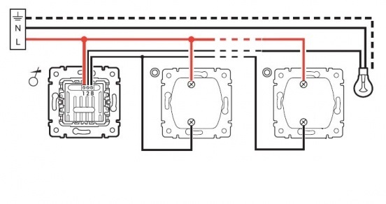 Схема подключения диммера с проходными выключателями
